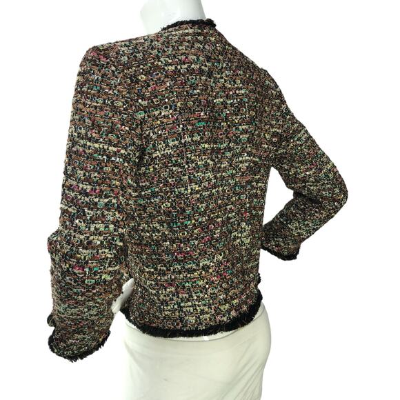 Ann Taylor Petite Womens Size 2P Blazer Cardigan Fringe Tweed Multicolor Sparkle - Picture 6 of 15